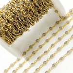 Load image into Gallery viewer, Coated Grey Moonstone Round Shape Bezel Gold Plated Wire Chain. CMS21
