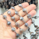 Load image into Gallery viewer, Coated Chocolate Moonstone Round Shape Bezel Oxidized Wire Chain. CMS13