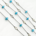 Load image into Gallery viewer, Turquoise & White Topaz Oxidized Connected Wire Chain. TRQ11