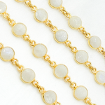 Load image into Gallery viewer, White Moonstone Round Shape Bezel Gold Plated Wire Chain. WMS12