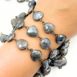 Load image into Gallery viewer, Coated Labradorite Triangle Shape Bezel Oxidized Wire Chain. CLB9