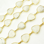 Load image into Gallery viewer, White Moonstone Triangle Shape Bezel Gold Plated Wire Chain. WMS15