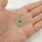 Load image into Gallery viewer, 14k Solid Gold Diamond and Emerald Heart Charm. GDP660
