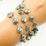 Load image into Gallery viewer, Coated Labradorite Coin Shape Gold Plated Wire Chains
