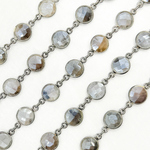 Load image into Gallery viewer, Coated Grey Moonstone Round Shape Bezel Oxidized Wire Chain