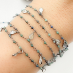 Load image into Gallery viewer, Chrysocolla & CZ Dangle Oxidized Wire Chain.