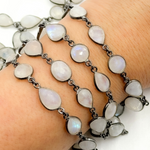 Load image into Gallery viewer, White Moonstone Oval & Pear Shape Bezel Oxidized Wire Chain. WMS36