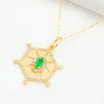 Load image into Gallery viewer, GDP649. 14K Solid Gold Diamond Hexagon Shape Charm With Gemstone in the Center