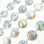 Load image into Gallery viewer, Coated Labradorite Coin Shape Oxidized Wire Chain. CLB46