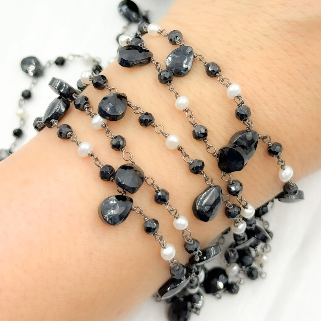 Black Spinel and Pearl Oxidized Wire Chain