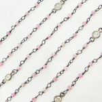 Load image into Gallery viewer, CQU27. Coated Red Quartz & Round CZ Wire Wrap Chain