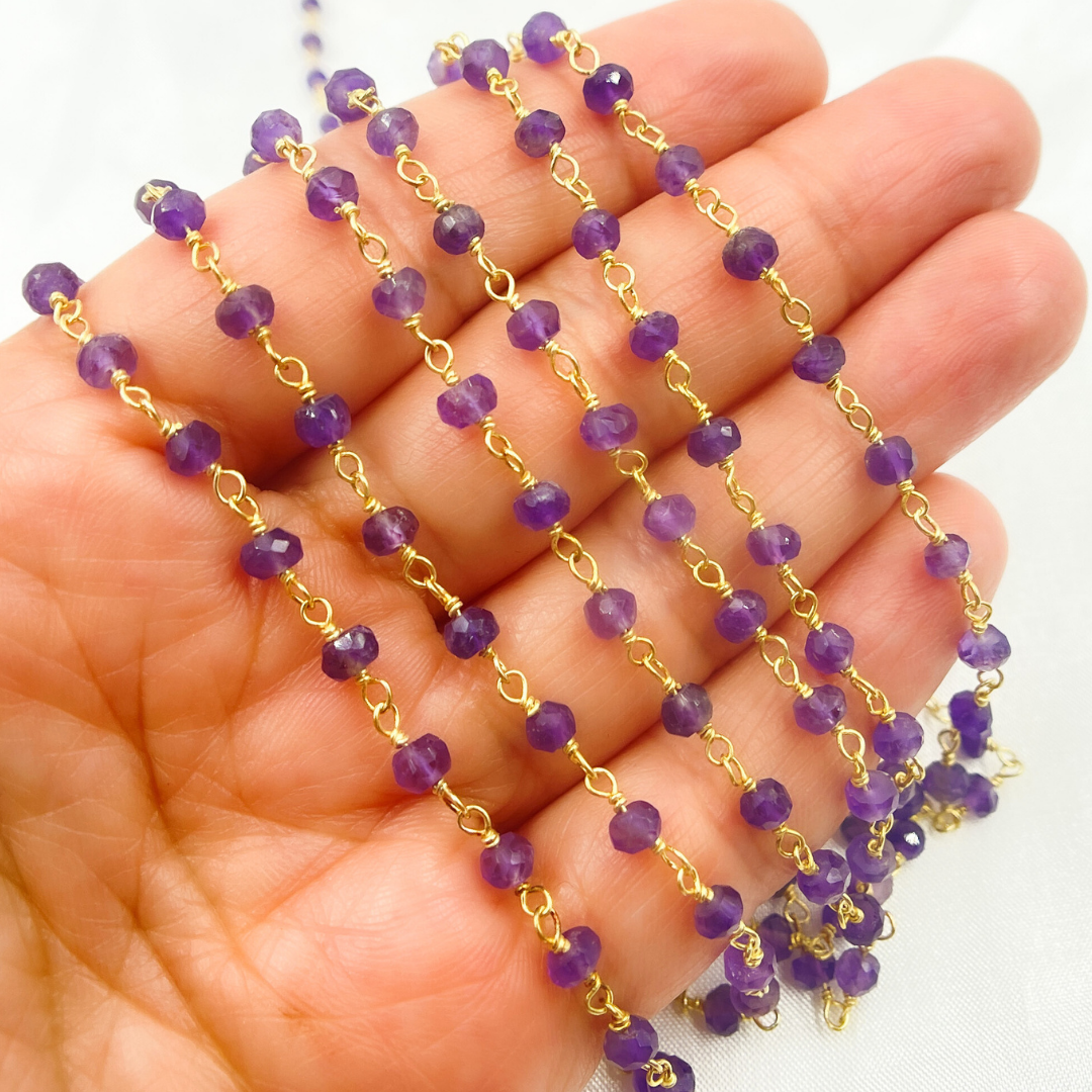 Amethyst Gold Plated 925 Sterling Silver Wire Chain. AME9