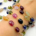 Load image into Gallery viewer, Multi Sapphire Rondel Faceted Gold Plated 925 Sterling Silver Wire Chain.