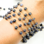 Load image into Gallery viewer, Gold Plated Silver and Shaded Blue Sapphire Wire Wrapped Chain. SAP1