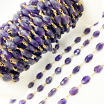Load image into Gallery viewer, Amethyst Oval Faceted Shape Gold Plated Wire Chain. AME15