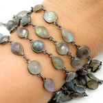 Load image into Gallery viewer, Labradorite Pear & Round Shape Bezel Oxidized Wire Chain. LAB25