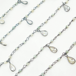 Load image into Gallery viewer, Coated Green Moonstone & CZ Dangle Oxidized Wire Chain. CMS39