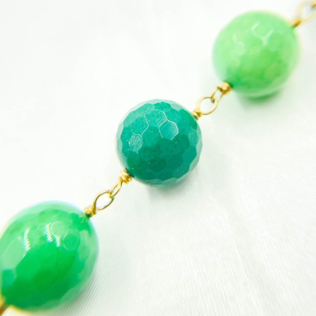 Chrysoprase Round Shape Gold Plated Wire Chain. CHR12