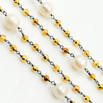 Load image into Gallery viewer, Golden Pyrite & Pearl Oxidized 925 Sterling Silver Wire Chain. PYR63