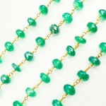 Load image into Gallery viewer, Coated Green Onyx Rondel Faceted Gold Plated Wire Chain. GRE4
