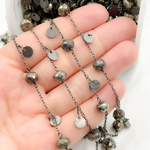 Load image into Gallery viewer, Pyrite and Dangle Disc Oxidized Connected Wire Chain. PYR20