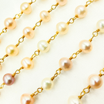 Load image into Gallery viewer, Peach Pearl Round Gold Plated Wire Chain. PRL45