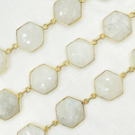 Load image into Gallery viewer, White Moonstone Hexagon Shape Bezel Gold Plated Wire Chain. WMS17