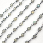 Load image into Gallery viewer, Labradorite Ball Stone Black Rhodium 925 Sterling Silver Wire Chain. LAB59