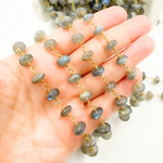 Load image into Gallery viewer, Labradorite Smooth Gold Plated Wire Chain. LAB84