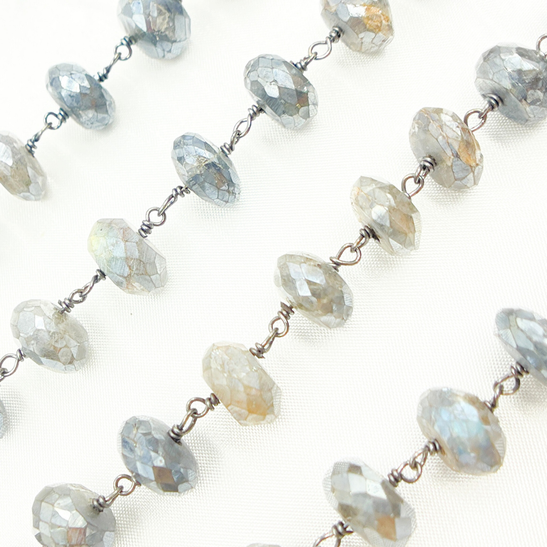 Coated Labradorite Rondel Faceted Oxidized Wire Chain. CLB55