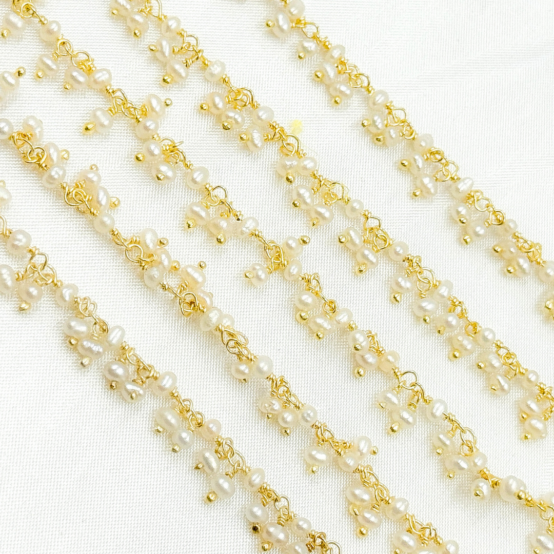 Pearl Cluster Dangle Gold Plated Wire Chain. PRL32