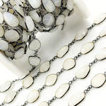Load image into Gallery viewer, White Moonstone Organic Shape Bezel Oxidized Wire Chain. WMS35