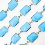 Load image into Gallery viewer, Turquoise Rectangle Shape Bezel Oxidized 925 Sterling Silver Wire Chain.