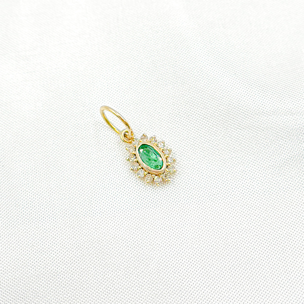 GDP644. 14k Solid Gold Diamond and Gemstone Oval Charm