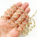 Load image into Gallery viewer, Crystal Round Shape Bezel Gold Plated Wire Chain. CR14