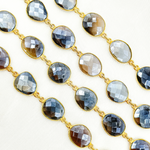 Load image into Gallery viewer, Coated Grey Moonstone Organic Shape Bezel Gold Plated Wire Chain. CMS28