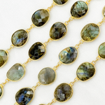 Load image into Gallery viewer, Labradorite Organic Shape Bezel Gold Plated Wire Chain. LAB31