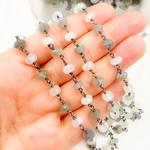 Load image into Gallery viewer, Labradorite & White Rainbow Moonstone Oxidized Wire Chain