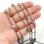 Load image into Gallery viewer, Labradorite & White Topaz Oxidized Connected Wire Chain. LAB48