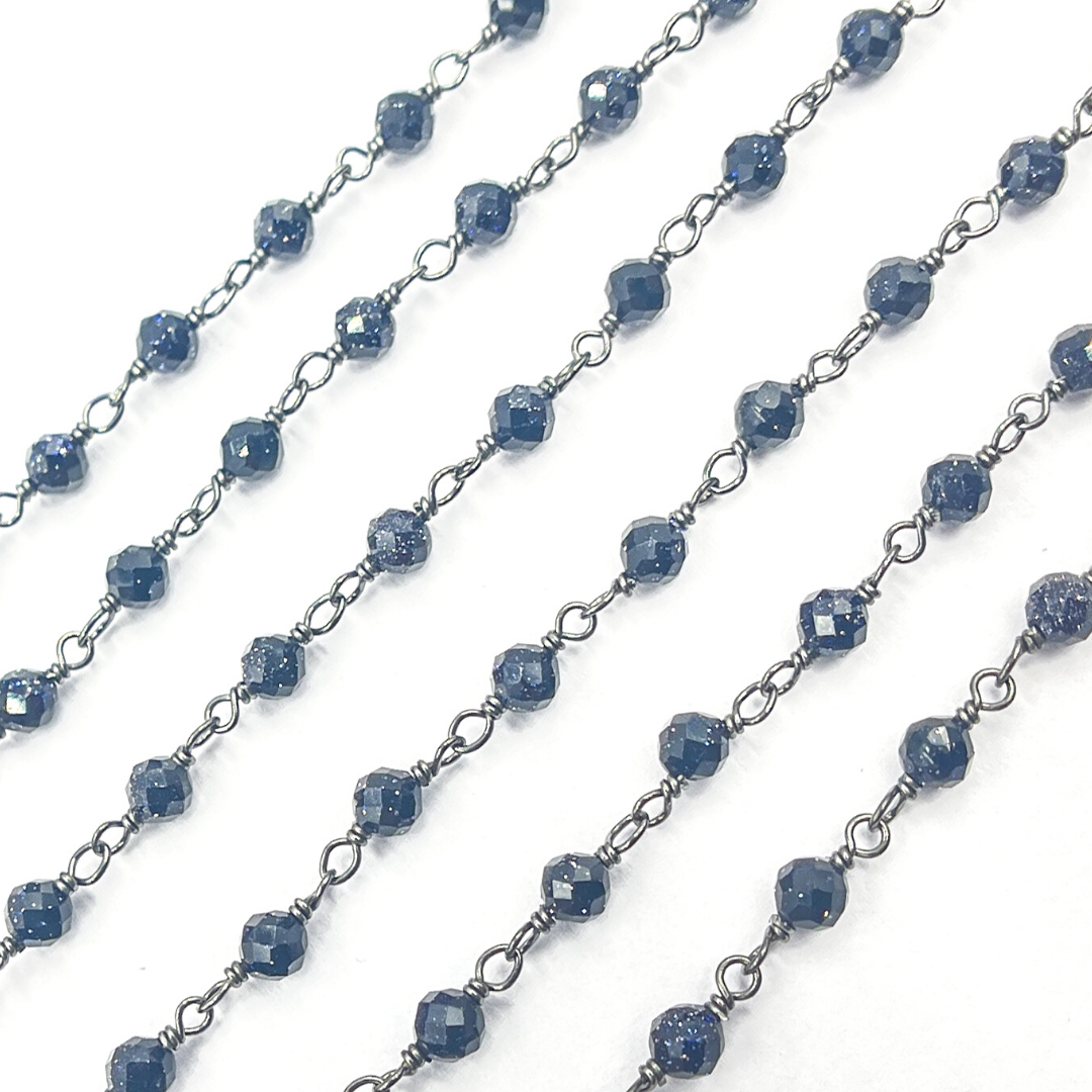 Blue Sun Stone Black Rhodium 925 Sterling Silver Wire Chain. BLS1
