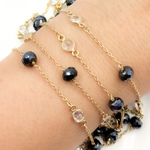 Load image into Gallery viewer, Coated Black Spinel Rondel Shape & White Topaz Gold Plated Connected Wire Chain.