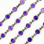 Load image into Gallery viewer, Amethyst Round Shape Bezel Oxidized Wire Chain. AME7