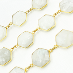 Load image into Gallery viewer, White Moonstone Hexagon Shape Bezel Gold Plated Wire Chain. WMS17