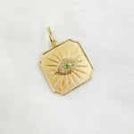 Load image into Gallery viewer, 14K Solid Gold Square Evil Eye Pendant with Diamonds and Emerald. GDP299