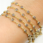 Load image into Gallery viewer, Coated Grey Moonstone Round Shape Bezel Gold Plated Wire Chain. CMS21