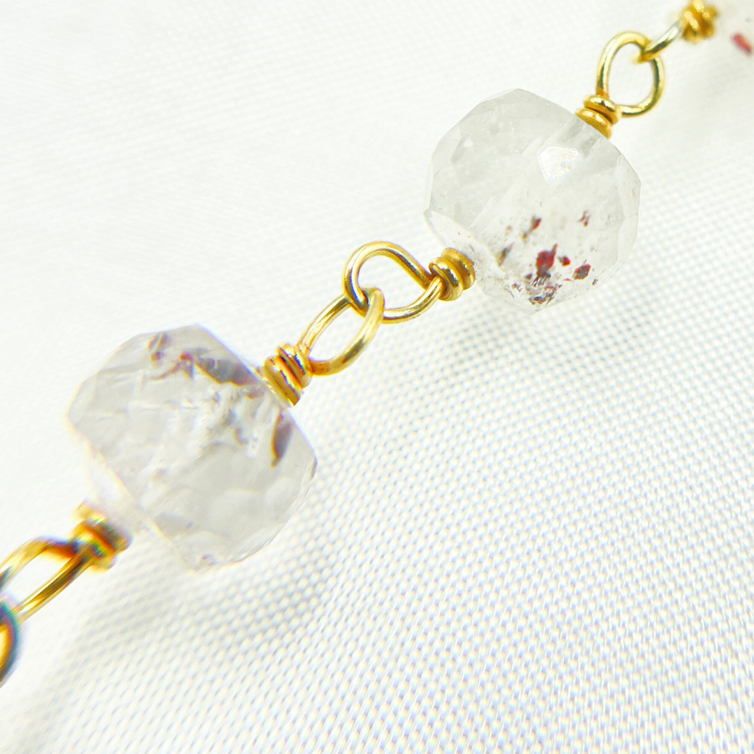 Strawberry Quartz Coated Gold Plated Wire Chain. STQ3