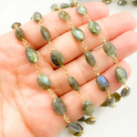 Load image into Gallery viewer, Labradorite Oval Shape Gold Plated Wire Chain. LAB81