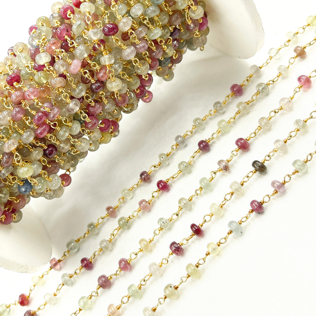 Multi Sapphire Pink Smooth Gold Plated Wire Chain. MSA26