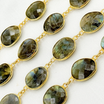 Load image into Gallery viewer, Labradorite Organic Shape Bezel Gold Plated Wire Chain. LAB31