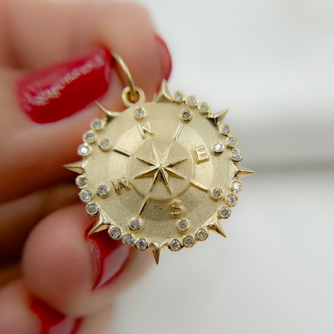 14k Solid Gold Diamond and Ruby Star Circle Charm. GDP495